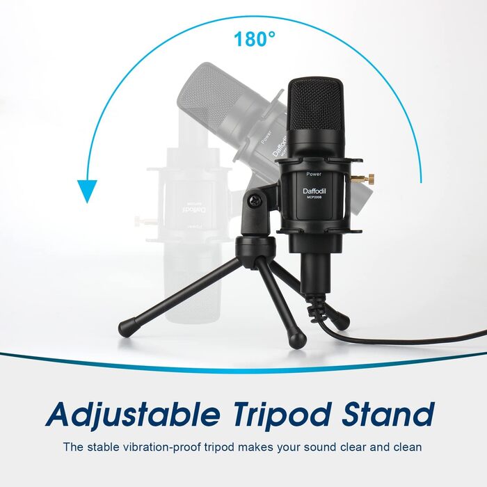 Daffodil MCP200 USB Конденсаторний мікрофон: для стрімінгу, подкастів, запису голосу. Комплект з поп-фільтром, антишоком та підставкою. Сумісний з PC, Mac.
