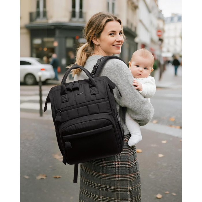 LOVEVOOK Рюкзак-переноска для малюків, рюкзак-пеленальник, сумка для підгузків, водонепроникна дитяча сумка, органайзер, ремені для дитячої коляски (M, Чорний)