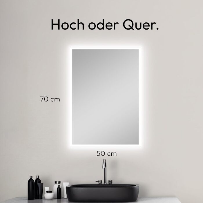 Дзеркало для ванної кімнати Talos з підсвічуванням 50x70 см - LED дзеркало з світловою рамкою, вологостійке (алюмінієва рама), нейтральний білий світ (4200K)