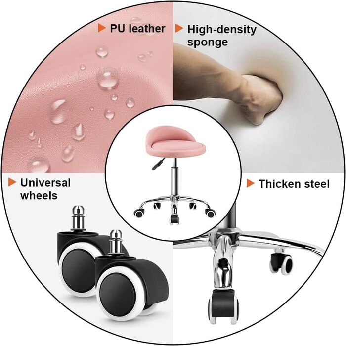 Офісний стілець KKTONER Rolling Stool зі спинкою, регульований по висоті та поворотний (рожеве світло)