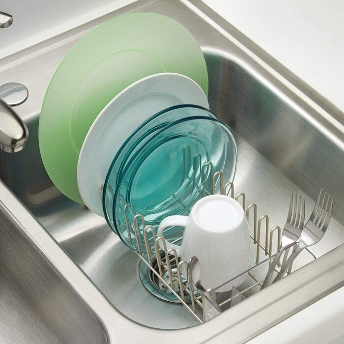 Крапельниця для посуду mDesign-пластиковий піддон для миття-відмінна сушарка - до 15 тарілок столові прилади-31,8 см x 14,0 см x 10,2 см (матове срібло / прозоре)