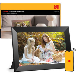 Цифровий фоторамка Kodak 10.1 дюймів з Wi-Fi, HD IPS-сенсорний екран, 32 ГБ пам'яті, автоматичне обертання зображень, можливість ділитися фото та відео через додаток, чорний