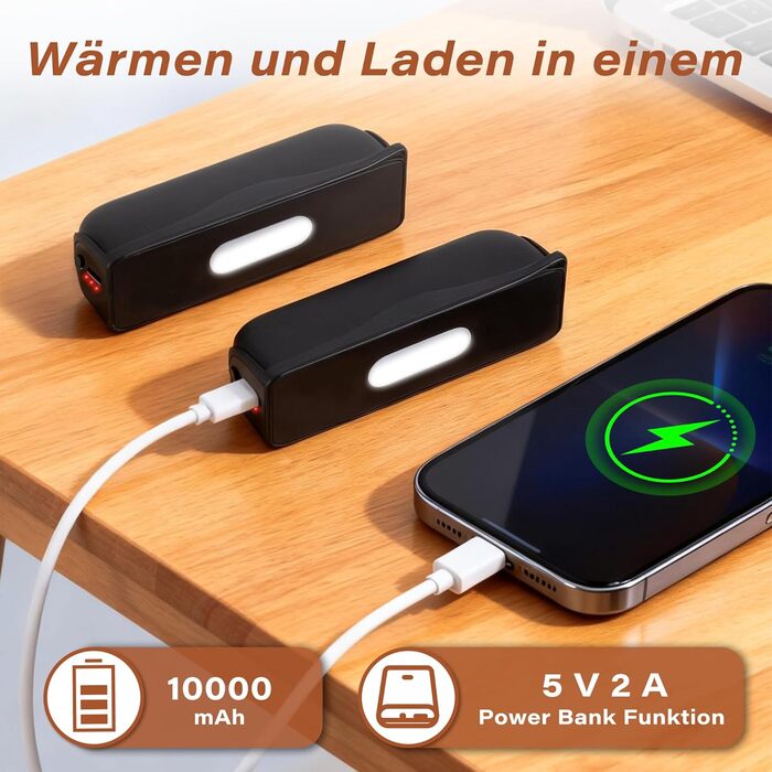 Електричні грілки для рук Citybee 2 шт. - 10000mAh, 3 режими нагріву, LED ліхтарик, Powerbank USB-C для кемпінгу, катання на лижах, активного відпочинку