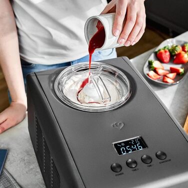 Електрична морозивомашина Springlane 1.5L з самоохолоджуючим компресором 150W, з нержавіючої сталі з знімним контейнером для льоду, з рецептами (морозиво)