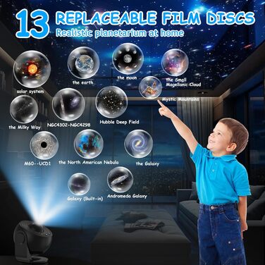 Проектор зоряного неба Planetarium Sternenprojektor: 13 в 1 LED Галактичний проєктор з 12 слайдами для дітей, нічник для спальні, вітальні, вечірки (Чорний)