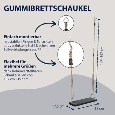 Дерев'яна гойдалка Hudora чорного кольору - дитяче крісло-гойдалка з гуми - сертифікована TÜV Rheinland/GS, з регульованими тросами - гойдалка для дітей та дорослих до 100 кг