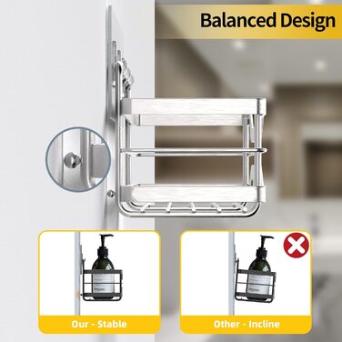 Душова полиця ALOCEO без свердління, 2 шт. и з 6 гачками, душова полиця з нержавіючої сталі, органайзер для душу, срібло