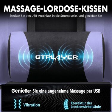 Ігровий крісло GTPLAYER з масажем, ергономічний, з підніжкою та підголівником, білий (фіолетовий, тканина)