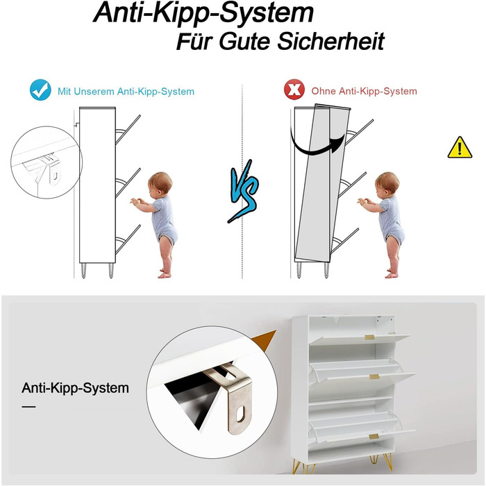 Взуттєва шафа UEV з 2 відкидними дверцятами, 80 x 24 x 120 см, на 16 пар взуття, з 1 висувною шухлядою, біла, вузька, для передпокою, економія місця