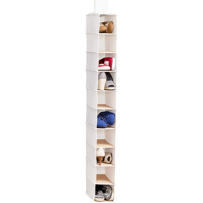Підвісний органайзер для светрів з бамбука з 6 відділеннями, тканина, 30.5x29.2x106.7 см (підвісний органайзер для взуття, бамбук), 01003