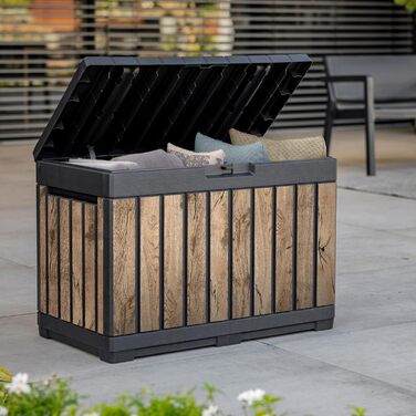 Садова скриня Koll Living Kentwood 190л з сидінням, дерев'яний стиль, водонепроникна, для подушок, інструментів, іграшок