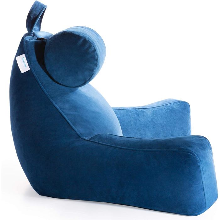 Подушка для читання Linenspa з подрібненим пінополіуретаном Memory Foam, подушка для спини для читання, ігор, перегляду телевізора, подушка на стілець, для гуртожитків, велика (X-Large) з підтримкою шиї, темно-синя