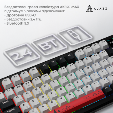 Бездротова механічна клавіатура Ajazz AK820 MAX Avocado Switch Black RGB (AK820MAX-AS-BG)