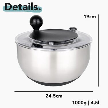 Нержавійна салатниця-центрифуга (4,5л) + овочевий тертки з 5 лезами | зручне віджимання салату завдяки неслизькому дну та ручним приводом