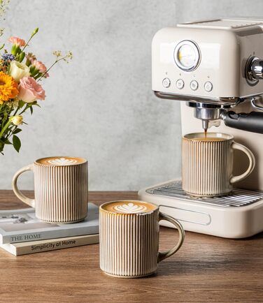 Набір посуду GBhome з каменю, 12 предметів, для 4 осіб, ручна робота, з реактивною глазур'ю, безпечний для мікрохвильової печі та посудомийної машини (Cappuccino, 6 чашок)