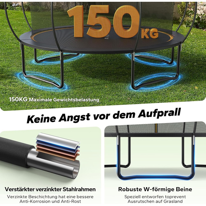 Батут садовий MERACH з захисною сіткою та кільцем для баскетболу 305/366/427/488 см, до 150 кг