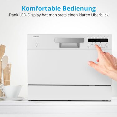 Посудомийна машина MEDION DWT60: 6 комплектів, 7 програм, ECO, AquaStop, LED дисплей, захист від дітей