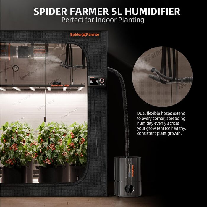 Зволожувач повітря Spider Farmer Neuer 5л для рослин, теплиці, кімнати з гігрометром та автовимкненням, чорний