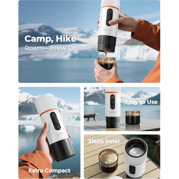 Портативна кавомашина для еспресо COTGCO 20 bar з акумулятором 13500mAh | Сумісна з Nespresso капсулами | Для кемпінгу, авто, офісу