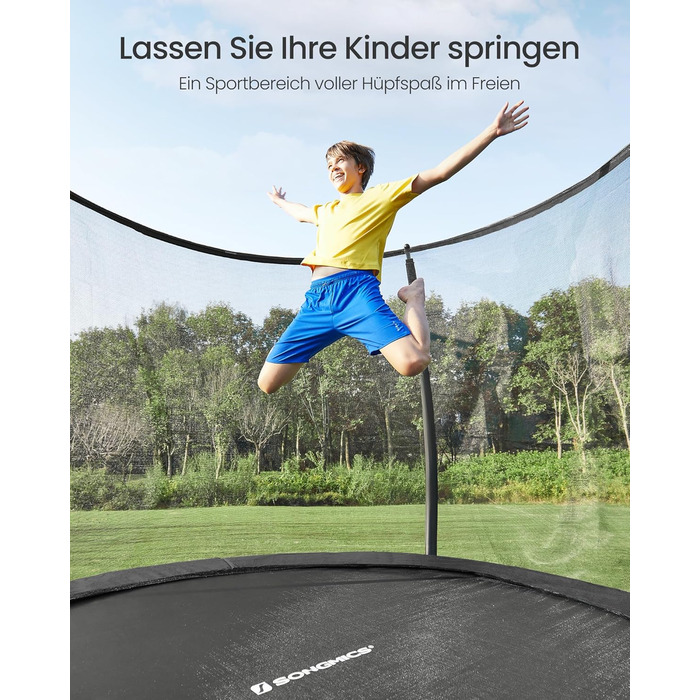 Батут SONGMICS садовий Ø305 см з захисною сіткою, драбиною та м'якими стійками, чорний