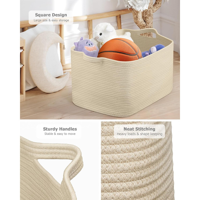 Складаний кошик для білизни, 63L, з бавовни, плетений, з ручкою, 2 шт. (білий та коричневий)