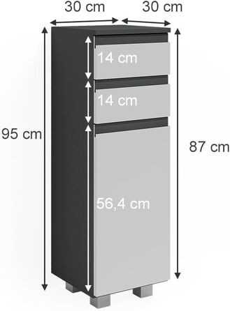 Міді Кабінет J-Shape, Антрацит/Дуб, 30x95 см