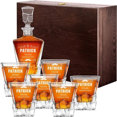 Мавертон Карафа для віскі 950 мл + Набір з 6 склянок для віскі з гравіюванням - Декантер для віскі - Подарунок на Різдво - Люкс дизайн - Кришталеве скло - для чоловіків на день народження (борода)