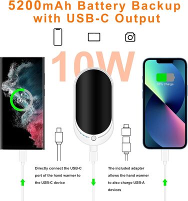 Електричний грілка для рук USB, Powerbank 5200mAh, портативний, багаторазовий, для жінок та чоловіків, для кемпінгу, зимові подарунки, чорний та білий