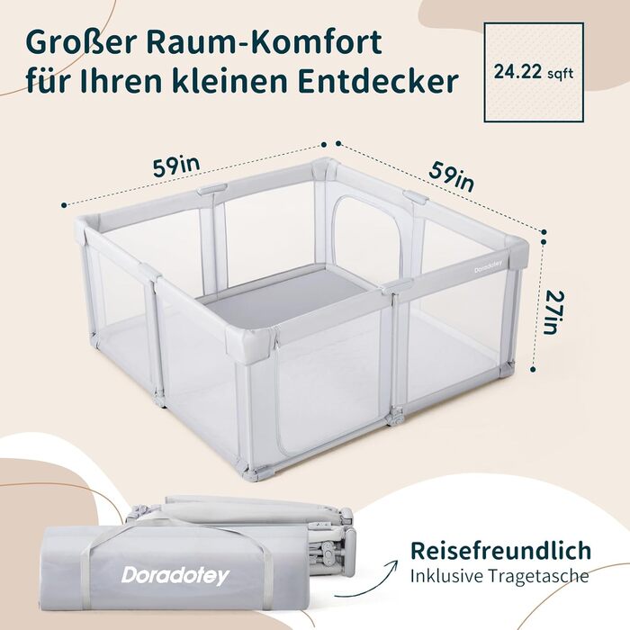 Дитячий манеж Laufotey, 150x150x68 см, сірий, з тканини Oxford, швидкозбірний