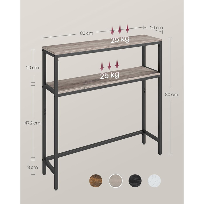 Консоль VASAGLE - вузький столик для вітальні/коридору з 2 ящиками, 20 x 100 x 80 см, сіро-чорний, LNT131B22