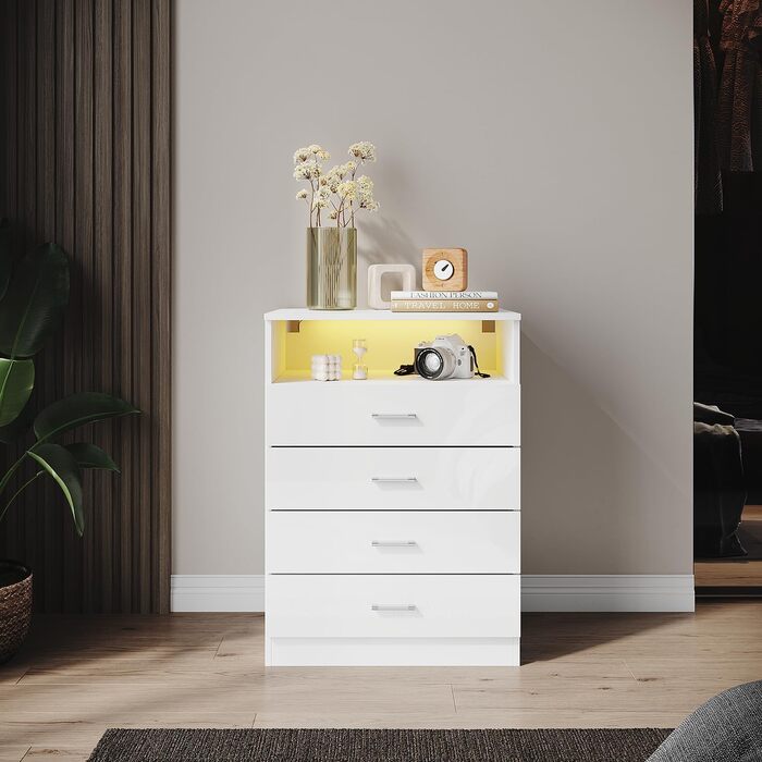 Комод SONNI Sideboard білий високий глянець зі світлодіодом, 3 двері, для кухні/їдальні/вітальні, Ш116xH93xD35см