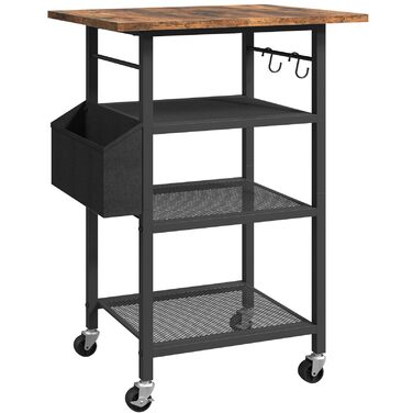 Трирівневий стіл для принтера, роликовий контейнер, стійка для принтера, полиця для зберігання, в індустріальному стилі, з бічною кишенею, дерев'яна полиця, 2 S-гачки, для домашнього офісу, рустикально-коричневий та чорний, APTHR2501 (50 x 40 x 81,5 см)