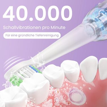 Електрична зубна щітка YUNCHI - звукова, для дорослих та дітей, 40000 VPM, USB-C, 5 режимів, 8 насадок + чохол, блакитна (C2 фіолетовий та білий)