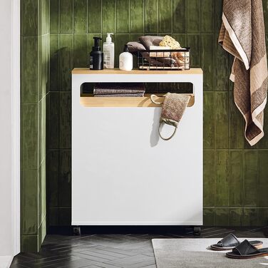 Тумбочка для ванної кімнати SoBuy з колесами, вузька з 3 висувними ящиками, компактна комода з дерева, навісна шафка для маленьких ванних кімнат, туалетів та кухонь, білий, 65x23x82 см, BZR54-W (Натуральний)