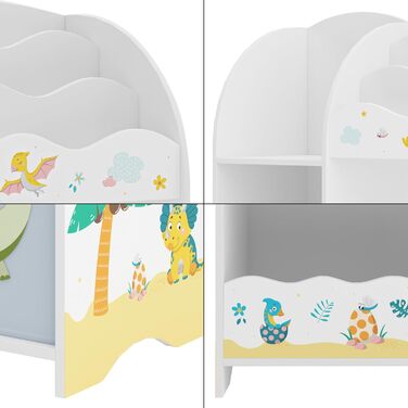 Дитяча полиця для іграшок Lysekil від en.casa з 2 ящиками для зберігання, 100 x 93 x 30 см, дизайн динозаврів