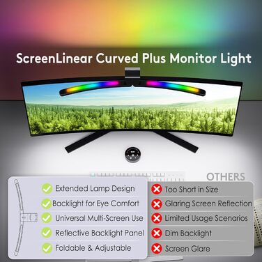 Quntis LED лампа для монітора 66 см з RGB підсвічуванням та пультом дистанційного керування, регульована, з автодиммуванням, захистом від синього світла, без мерехтіння, для геймінгу