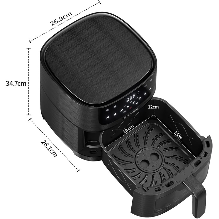 Фритюрниця повітряна 4л з вікном, без олії, 8-в-1, 30-200°C, 78 рецептів, антипригарне покриття, 60db