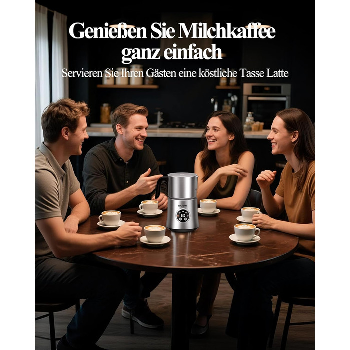 Електричний спінювач молока 5 в 1 - автоматичний спінювач молока з великим об'ємом, для гарячого та холодного молока, для капучино, лате, гарячого шоколаду, 500 мл, миється в посудомийній машині