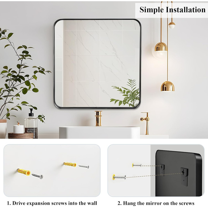 Дзеркало для ванної кімнати Fabuday, 61 x 76,2 см, без рами, для ванної, спальні, в стилі кантрі (Чорний)