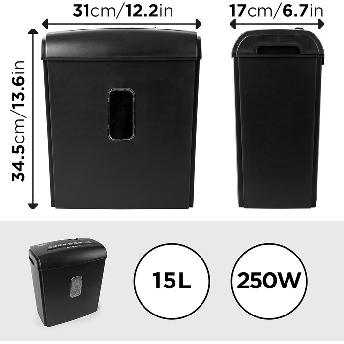 Шредер Duronic PS815 для документів, кредитних карт та CD, 15 аркушів, P4, 22 л