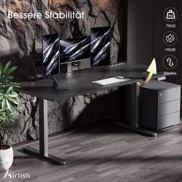 Електричний регульований стіл Airfish 140x70 см з бездроговою зарядкою, пам'ятью та нагадуванням про відпочинок, білий. Також доступний розмір 180x80 см, чорний