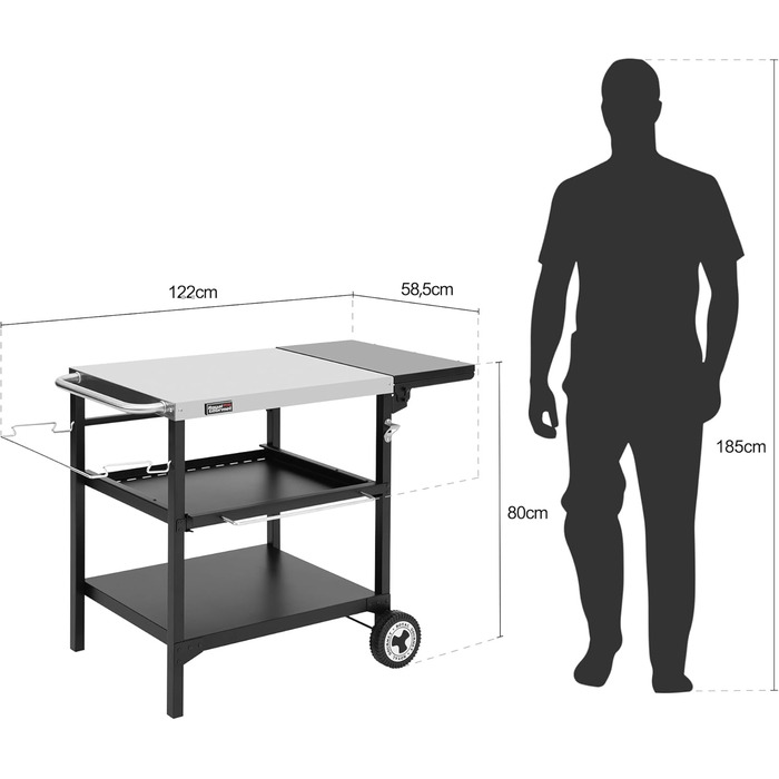 Набір для гриля Royal Gourmet: стіл-візок з 3 ярусами, стільниця з нержавіючої сталі 70x50 см та бічна полиця 30x50 см, для дачі та саду