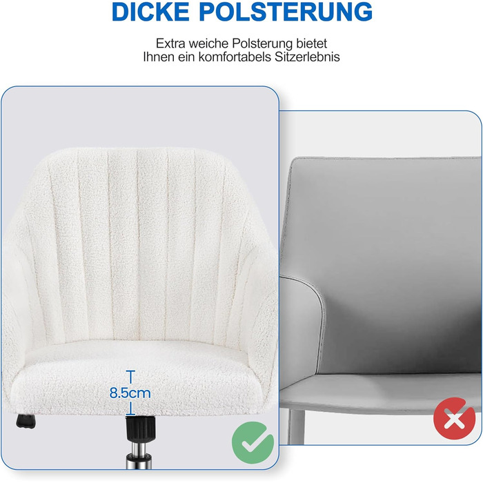 Крісло Yaheetech для дому та офісу: регульоване, обшите велюром, до 136 кг, колір слонова кістка