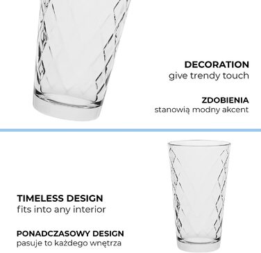 Набір склянок для води та коктейлів TREND FOR HOME Lotte 370 мл, 6 шт. - Longdrink, Highball, для соку, можна мити в посудомийній машині