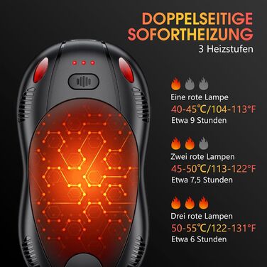 Електричні грілки для рук FANDLISS 10000mAh, 2 шт., з двостороннім нагрівом, USB, 3 режими, для кемпінгу та активного відпочинку