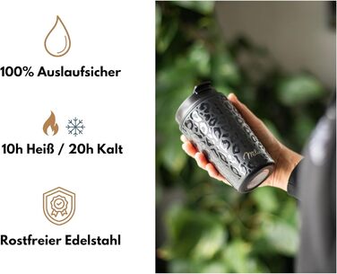 Термокружка Milu 400 мл - не протікає, з нержавіючої сталі, з трубочкою, ізольована, для кави/напоїв, чорна з леопардовим принтом, BPA-free