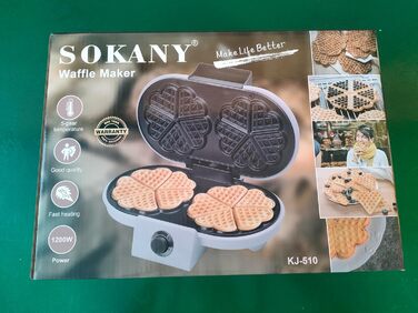 Вафельниця SOKANY SK-850 Mini Heart, антипригарна, легко чиститься, 1100 Вт, для вечірок