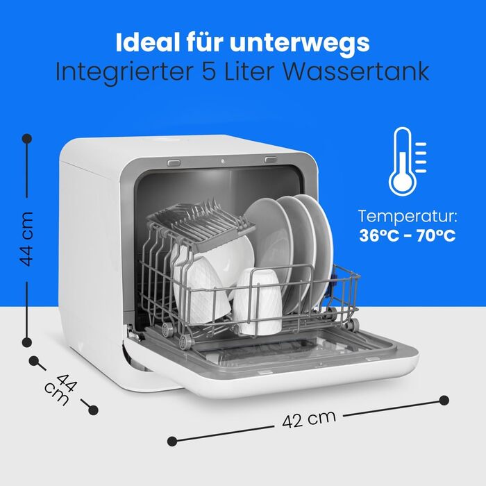 Посудомийна машина Bomann® TSG 5704: компактна, для кемпінгу, з підключенням/без, 36-70°C, 6 програм, 42 см