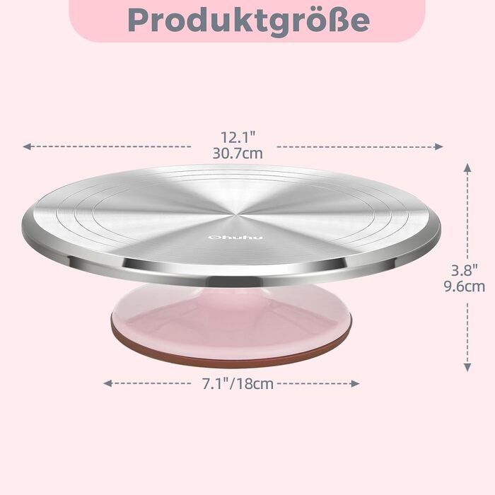 Ohuhu Поворотна платформа для тортів 30 см, алюмінієва, рожева | Підставка для декорування тортів