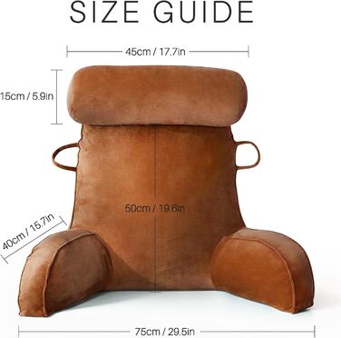 М'яке крісло-подушка для читання з велюру, для дорослих, з підставкою для спини та підлокітниками, з кишенею та знімним чохлом (колір кава)